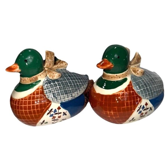 Vintage Fine Ceramic Duck Salt & Pepper Shakers, Mallard Ducks, Made In Japan - Picture 2 of 9
